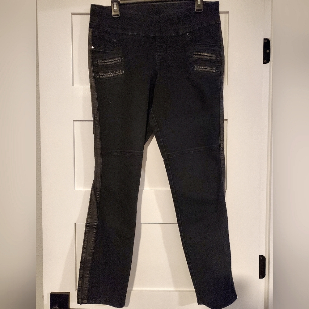 EUC JAG Jeans Skinny Tuxedo Stripe Faux Leather Jeggings 14